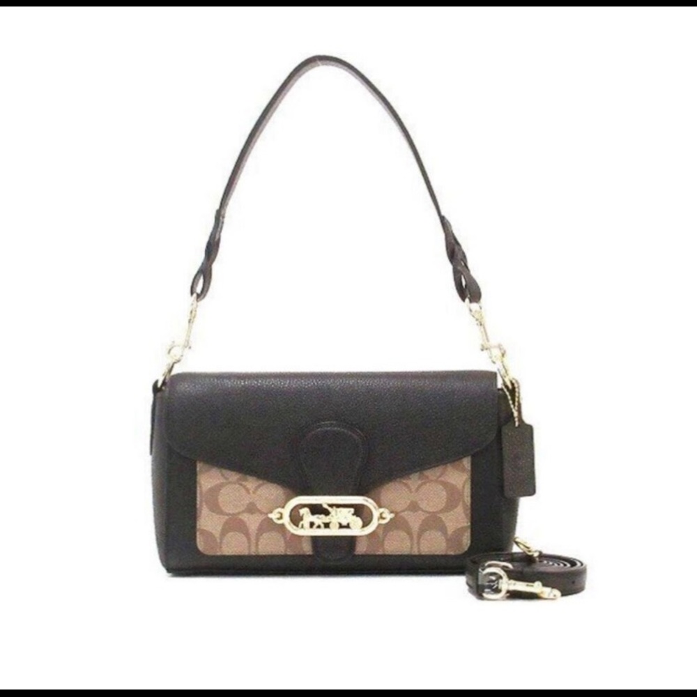 Coach Horse & Carriage Small Jade Shoulder Bag w/ Signature Canvas
